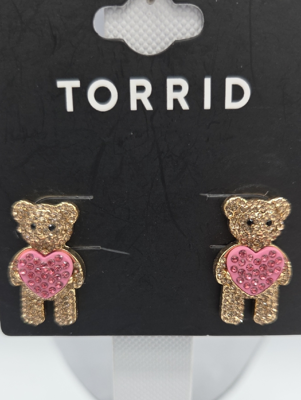 5 for $25! Torrid Gold Tone Bear Stud Earrings with Pink Hearts